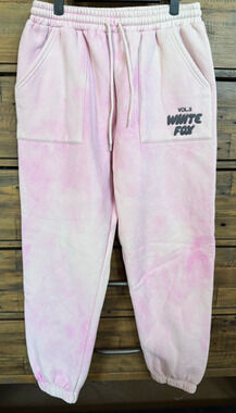 White Fox Sweatpants Womens Large Pink Tie Dye Fleece Jogger Pants Logo
